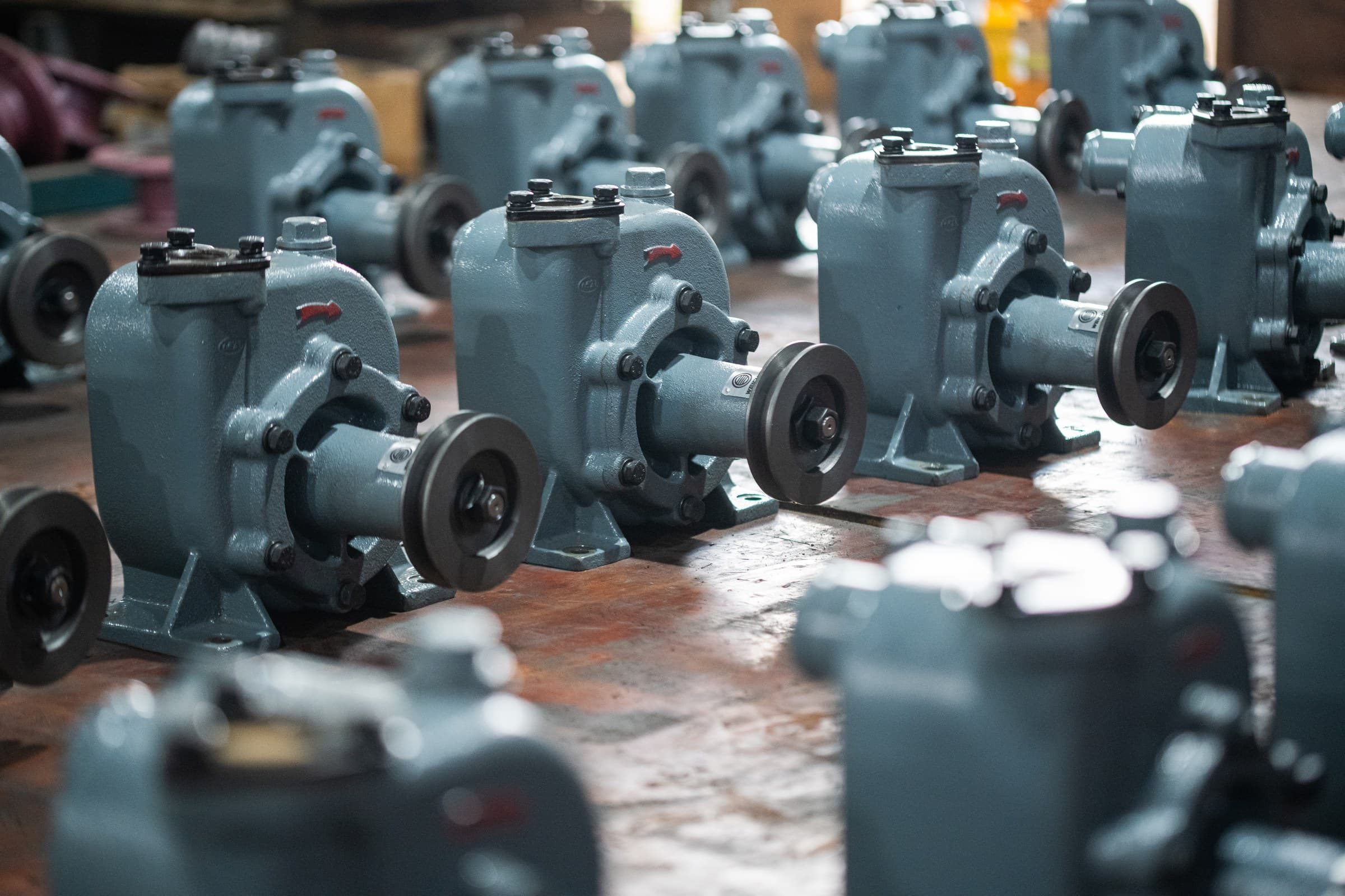 Pump assembly area with products and parts