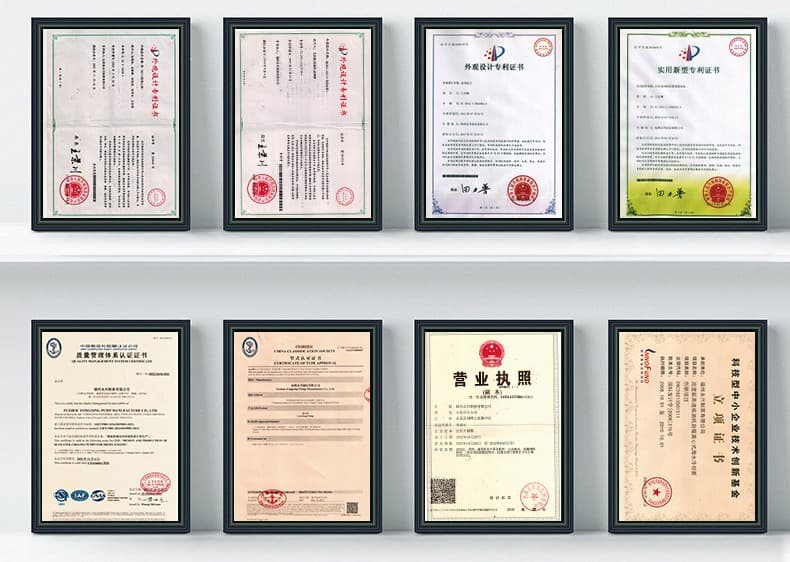Yongxing Pump qualification certificate display